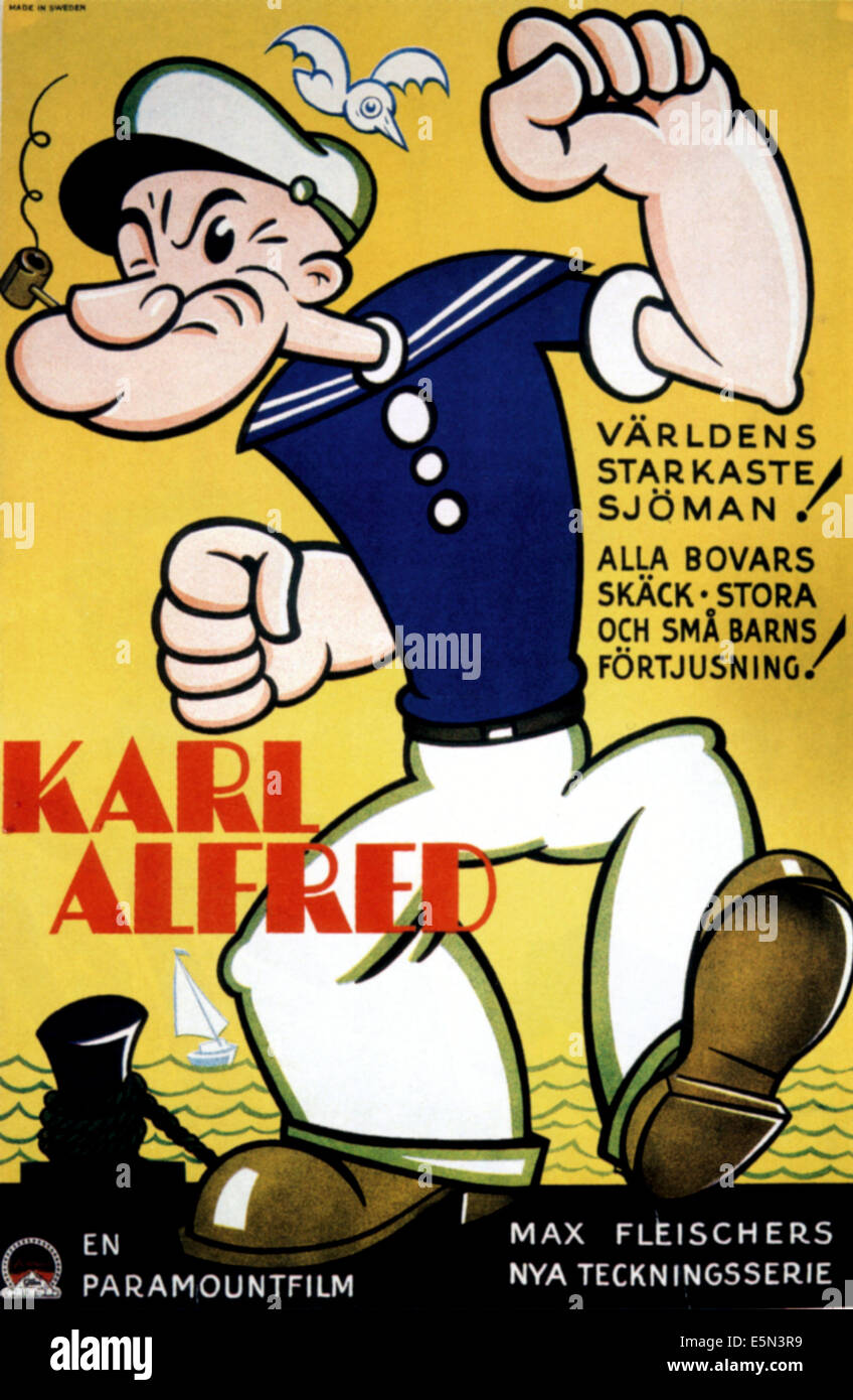 POPEYE il marinaio uomo (aka Karl Alfred), Popeye sullo svedese locandina, 1934. Foto Stock