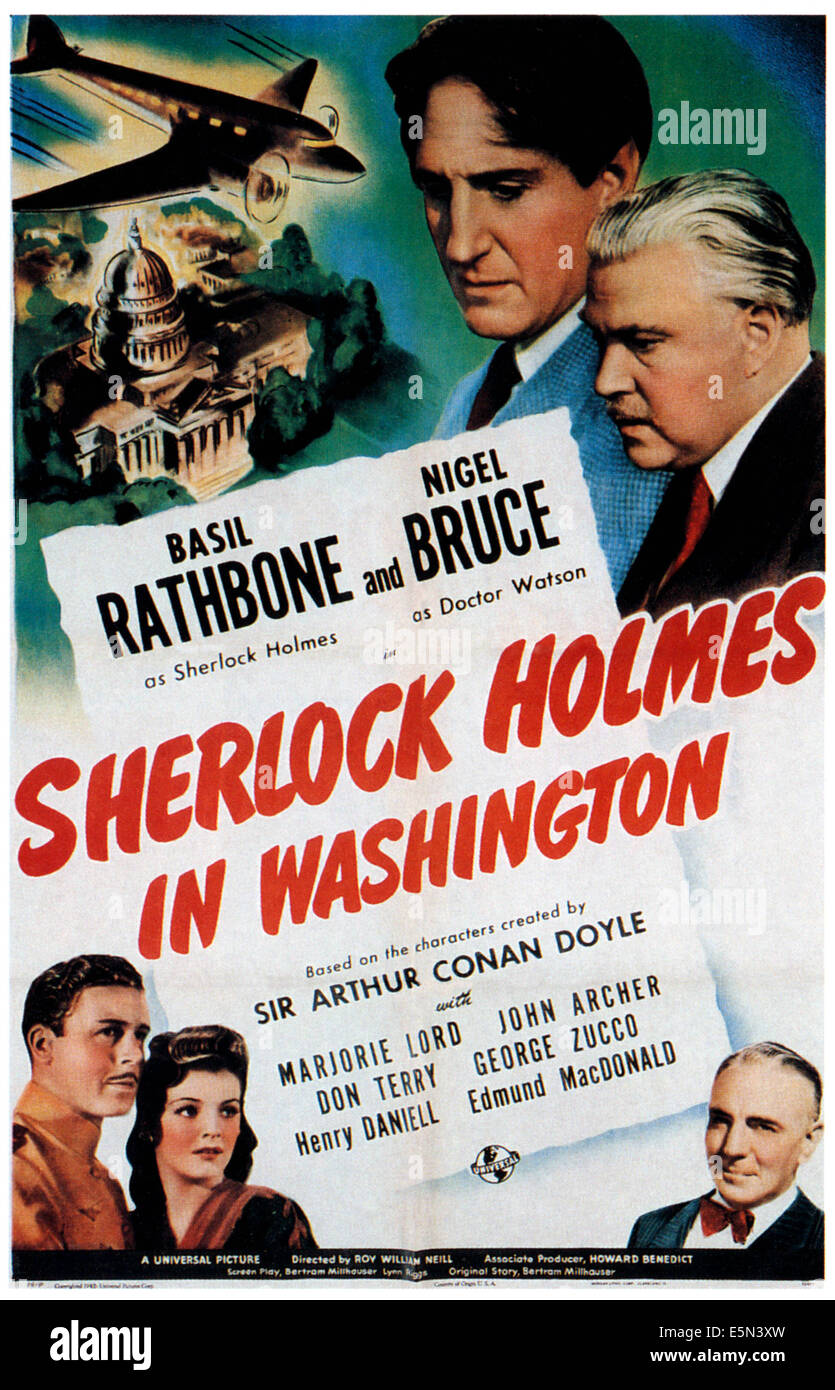 SHERLOCK HOLMES IN WASHINGTON, parte superiore da sinistra: Basil Rathbone, Nigel Bruce, in basso da sinistra: John Archer, Marjorie signore, George Foto Stock