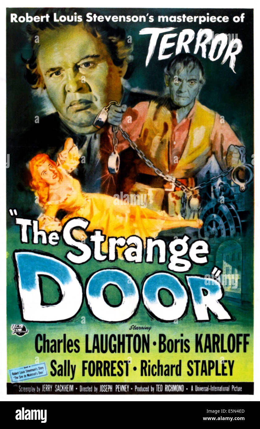 La strana porta, Charles Laughton, Boris Karloff, Sally Forrest, 1951 Arte Poster Foto Stock