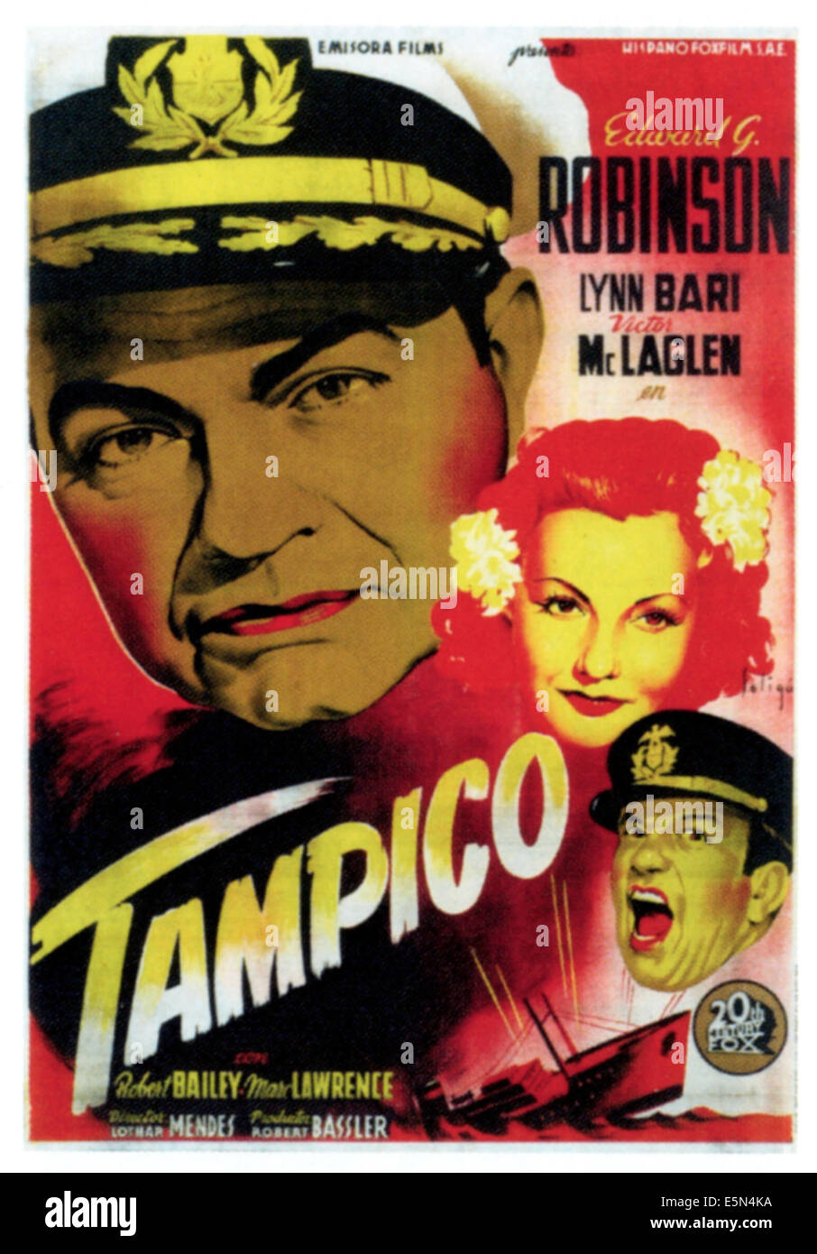 TAMPICO, da sinistra: Edward G. Robinson, Lynn Bari, Victor McLaglen sul poster spagnolo arte, 1944, TM e Copyright ©xx secolo Foto Stock