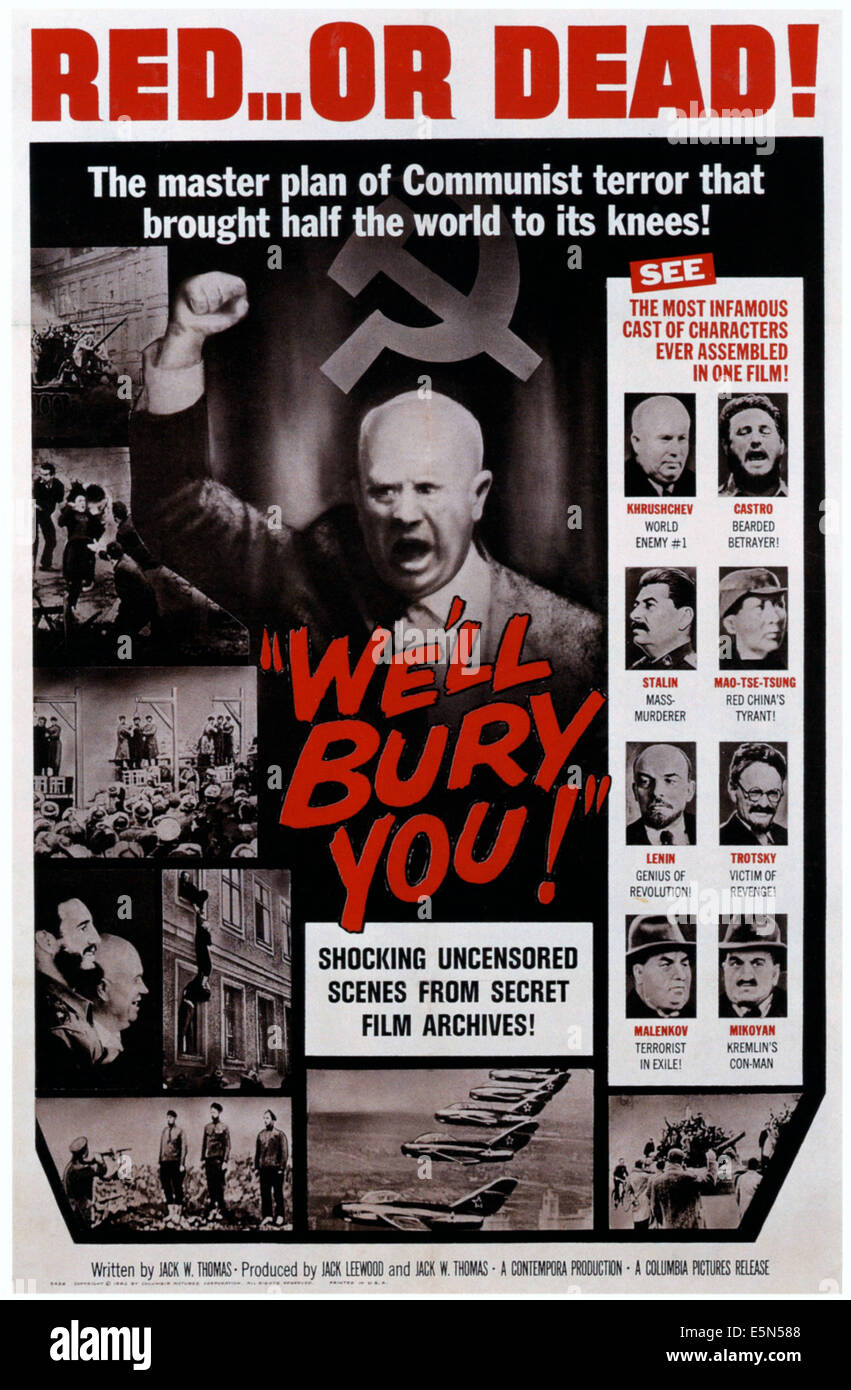 Faremo si seppellire!, centro: Nikita Khrushchev, sinistra dall'alto: Nikita Khrushchev, Fidel Castro, Josef Stalin, Mao-Tse-Tsung, Foto Stock