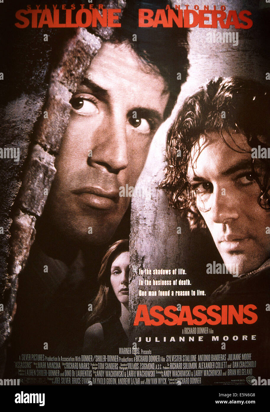 Assassini, da sinistra: Sylvester Stallone, Julianne Moore, Antonio Banderas, 1995, © Warner Brothers/cortesia Everett Collection Foto Stock