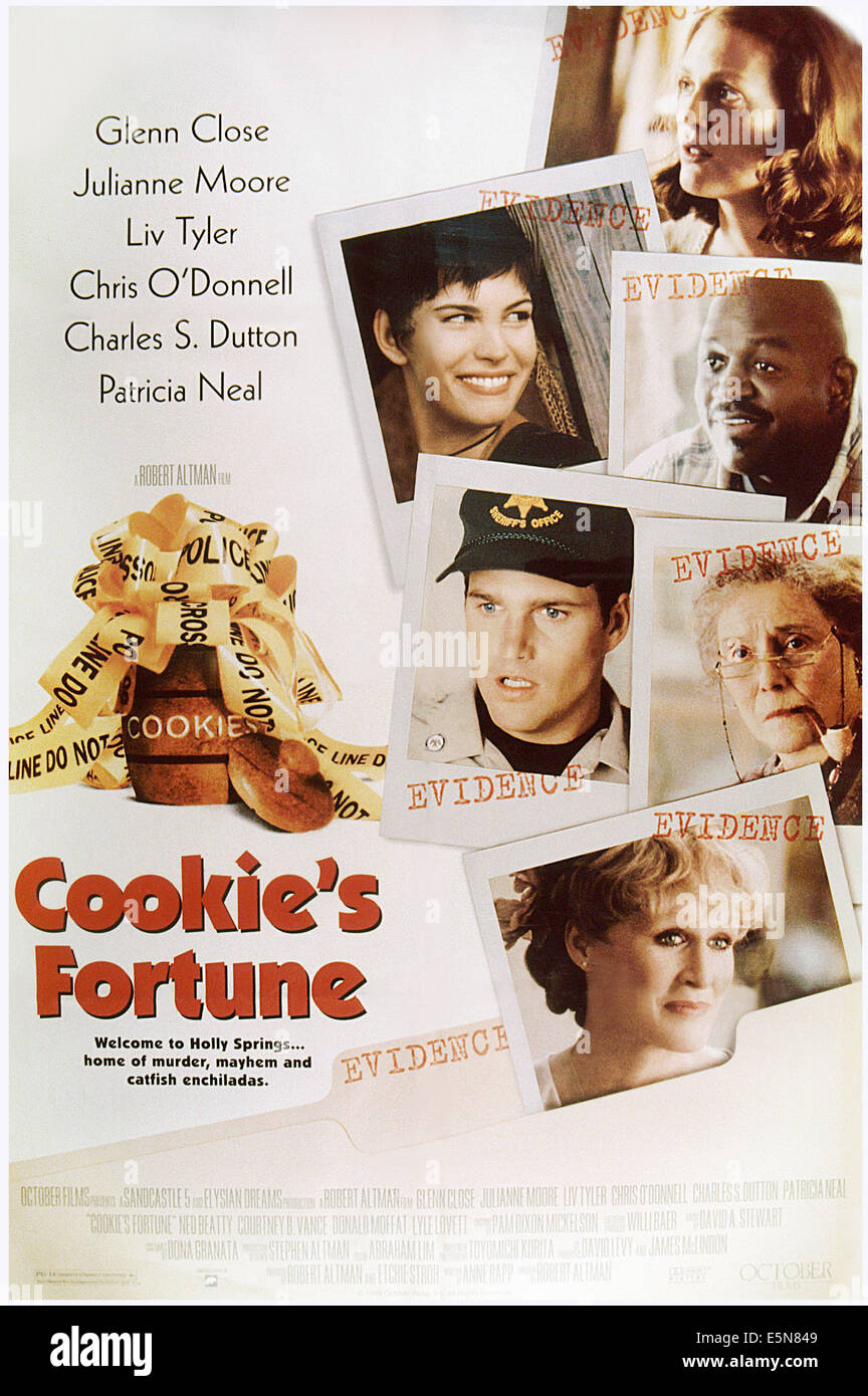 COOKIE'S FORTUNE, poster negli Stati Uniti a partire dall'alto: Julianne Moore, Liv Tyler, Charles S. Dutton, Chris O'Donnell, Patricia Neal, Glenn Foto Stock