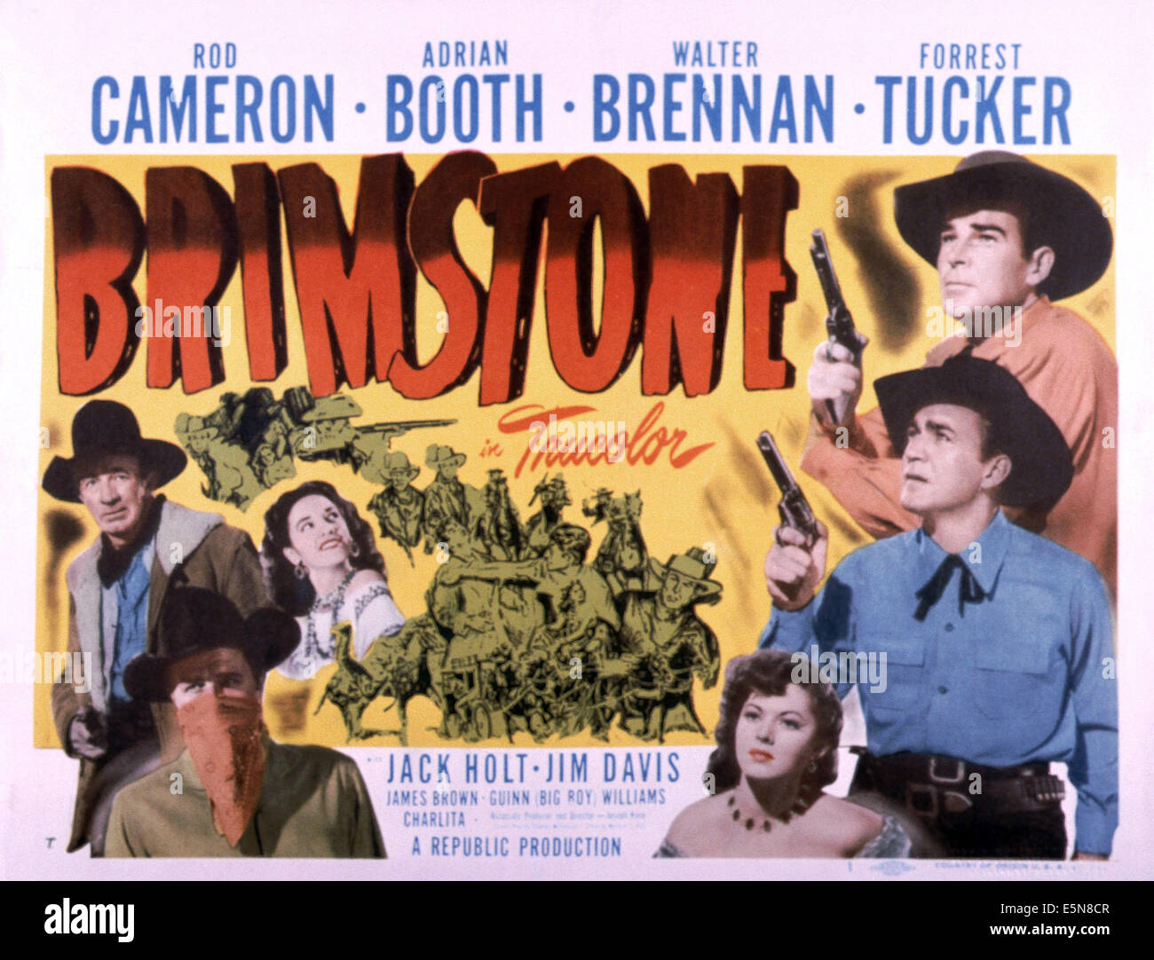 BRIMSTONE, da sinistra: Walter Brennan, Charlita, dal top: Rod Cameron, Forrest Tucker, Adrian Booth (aka Lorna grigio), 1949 Foto Stock