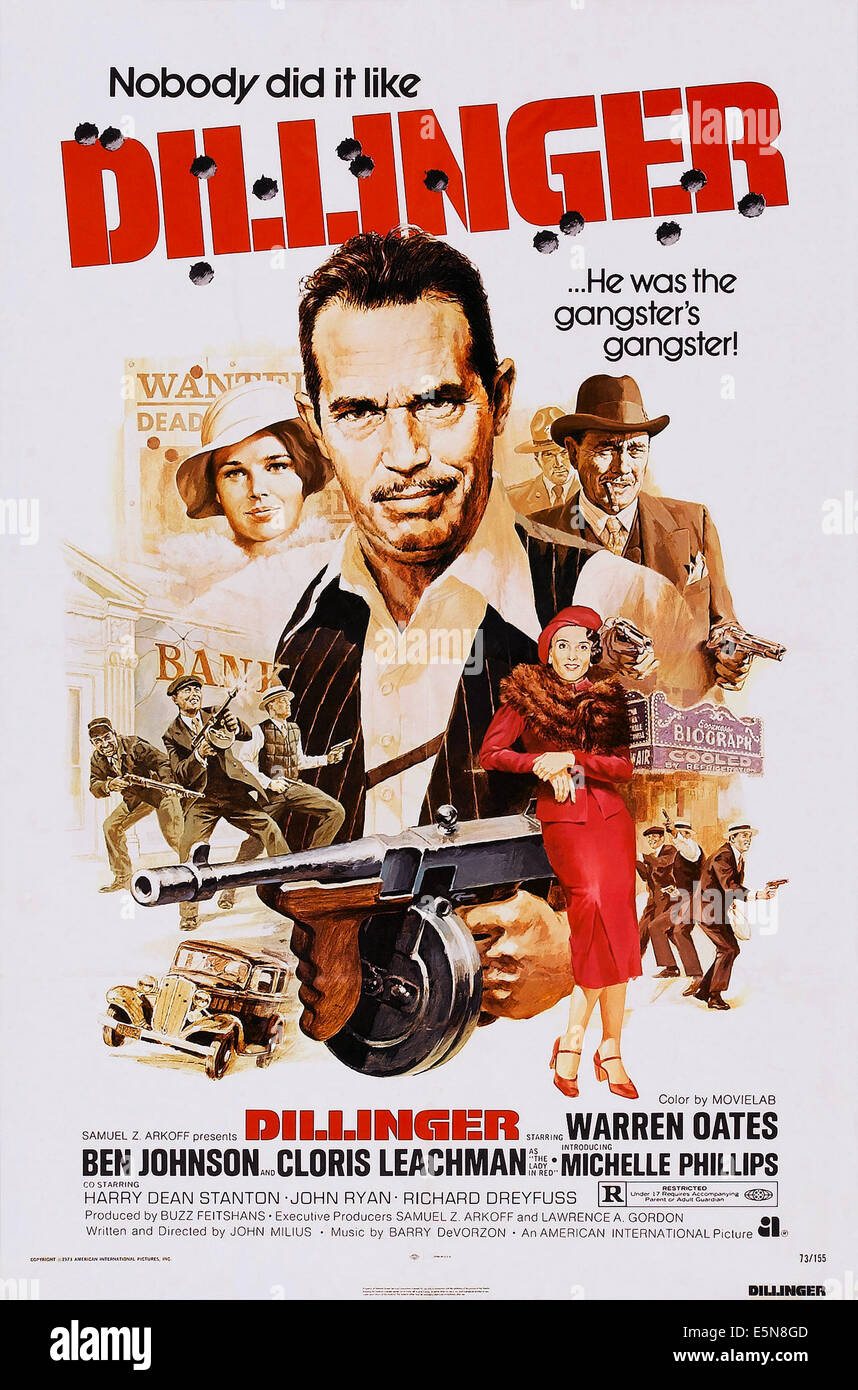 DILLINGER, noi poster, da sinistra: Michelle Phillips, Warren Oates Ben Johnson, 1973 Foto Stock