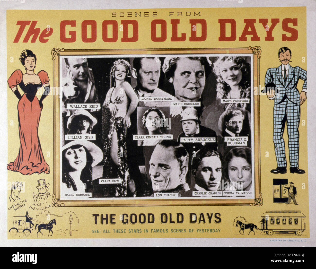 I buoni vecchi giorni, in alto da sinistra: Wallace Reid, Clara Bow, Lionel Barrymore, Marie Dressler, Mary Pickford, centro da sinistra: Foto Stock