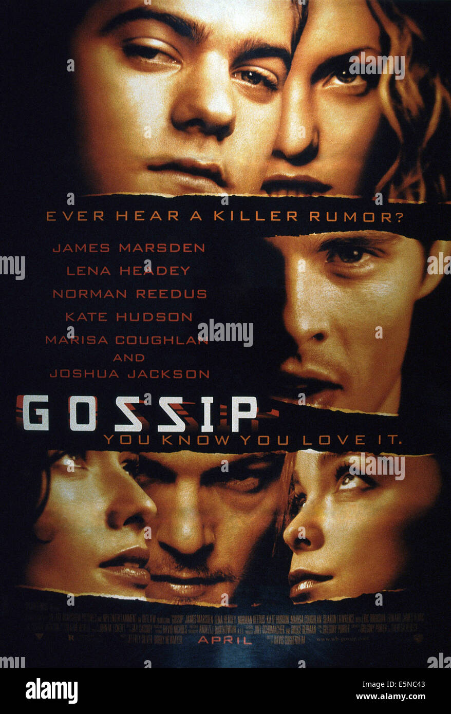 GOSSIP, parte superiore da sinistra: Joshua Jackson, Kate Hudson, James Marsden (centro), in basso a sinistra di forma: Lena Headey, Norman Reedus, Foto Stock