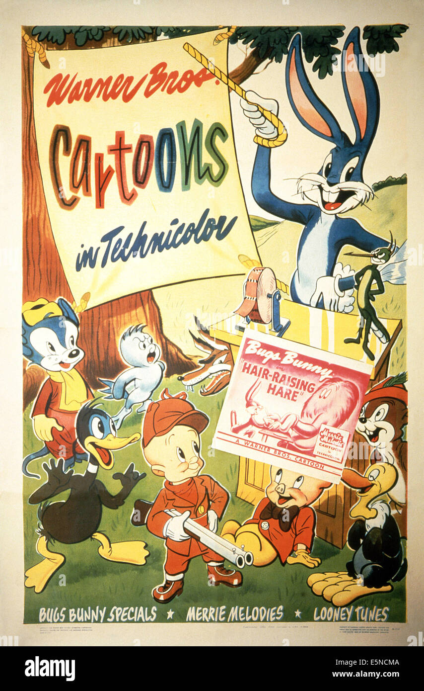 Capelli-sollevamento lepre, posteriore da sinistra: Sniffles il mouse, Henery Hawk, Bugs Bunny, modulo anteriore sinistra: Daffy Duck, Elmer Fudd, Porky Foto Stock