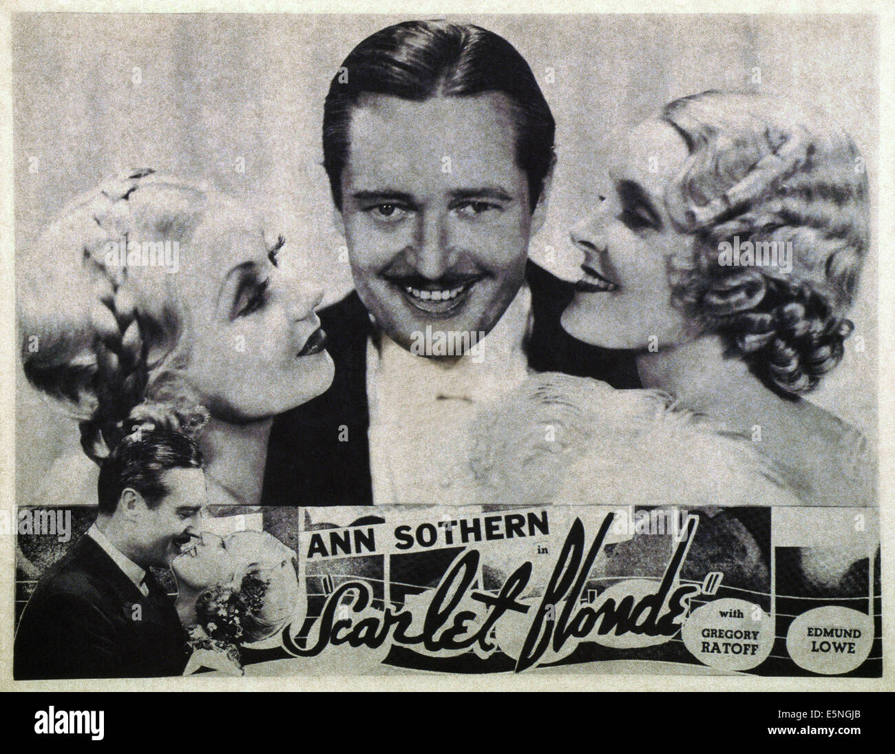 Andiamo a cadere in amore, (aka SCARLET bionda), US lobbycard, da sinistra: Ann Sothern, Edmund Lowe, Miriam giordano, 1933 Foto Stock
