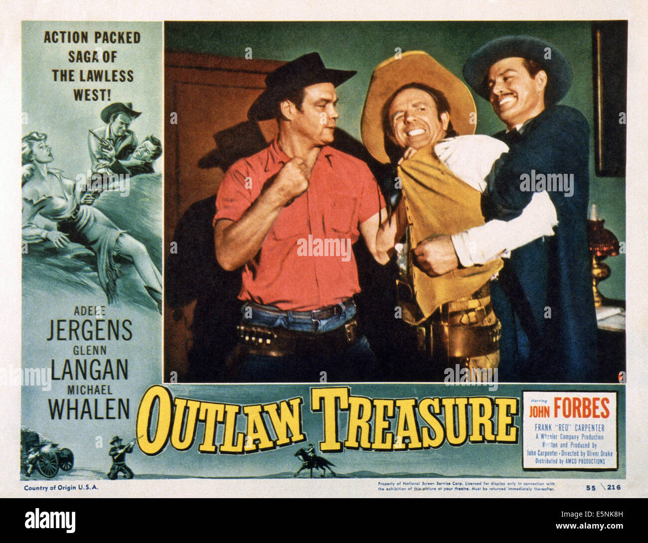 Fuorilegge tesoro, noi lobbycard, da sinistra: Hal Baylor, Johnny Carpenter (aka John Forbes), Glenn Langan, 1955 Foto Stock