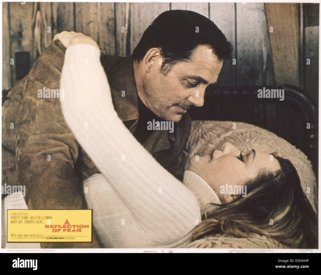 Un riflesso di paura, noi lobbycard, da sinistra: Robert Shaw, Sally Kellerman, 1973 Foto Stock