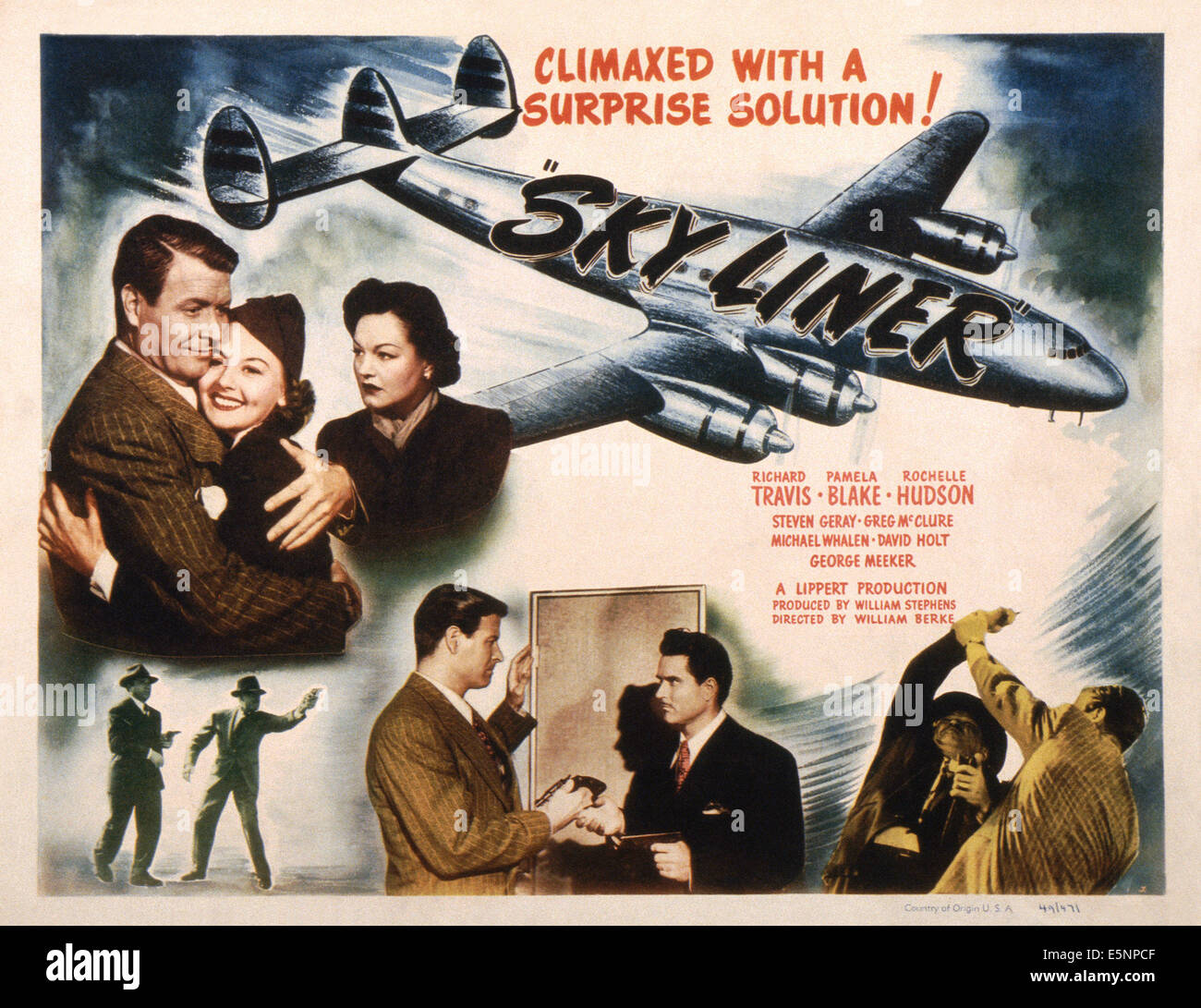 SKY LINER, noi lobbycard, da sinistra: Richard Travis, Pamela Blake, Rochelle Hudson, 1949 Foto Stock