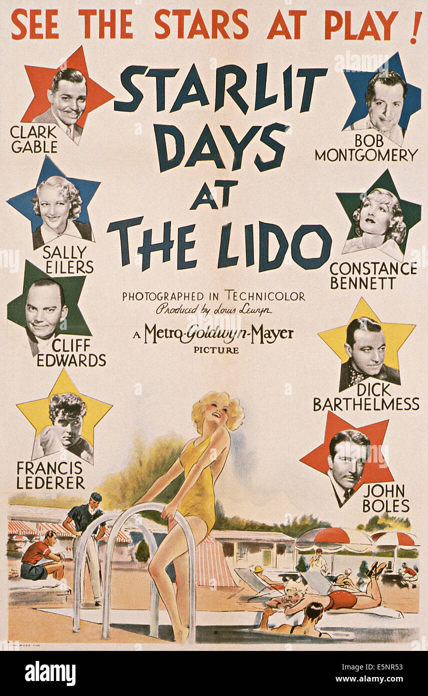 STARLIT giorni presso il lido, noi poster, sinistra dall'alto: Clark Gable, Sally Eilers, Cliff Edwards, Francesco Lederer, dal top: Foto Stock