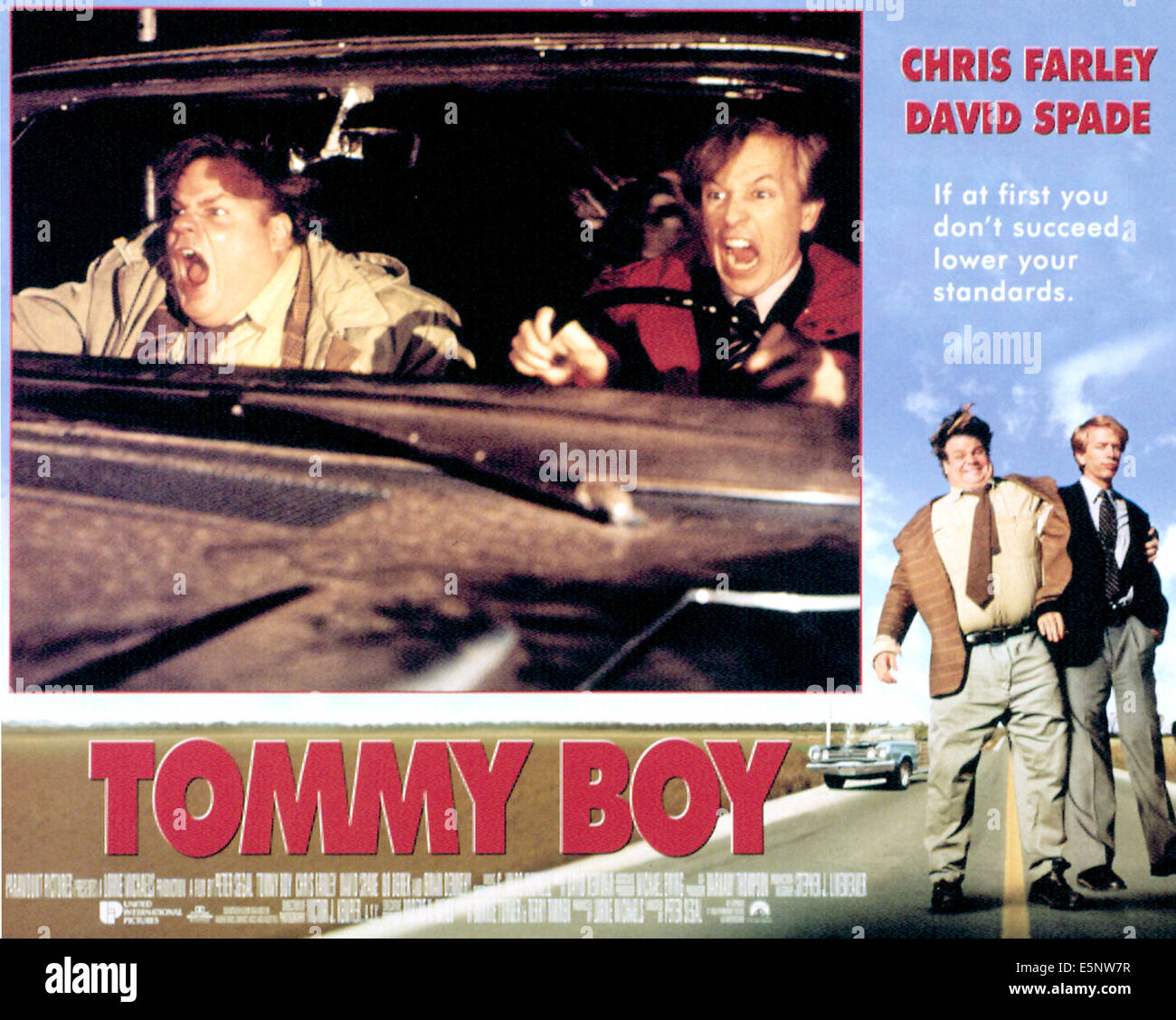 TOMMY BOY, Chris Farley e David Spade, lobby card, locandina, 1995. (C)Paramount Pictures/cortesia Everett Collection Foto Stock