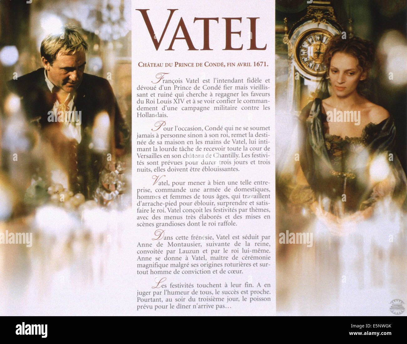 VATEL, lobbycard francese, da sinistra: Gerard Depardieu, Uma Thurman, 2000. ©Miramax/cortesia Everett Collection Foto Stock
