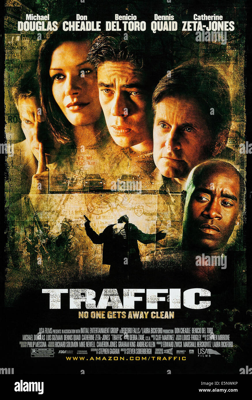 Traffico, noi locandina, dalla parte superiore sinistra: Dennis Quaid, Catherine Zeta-Jones, Benecio Del Toro, Michael Douglas, Don Cheadle, Foto Stock