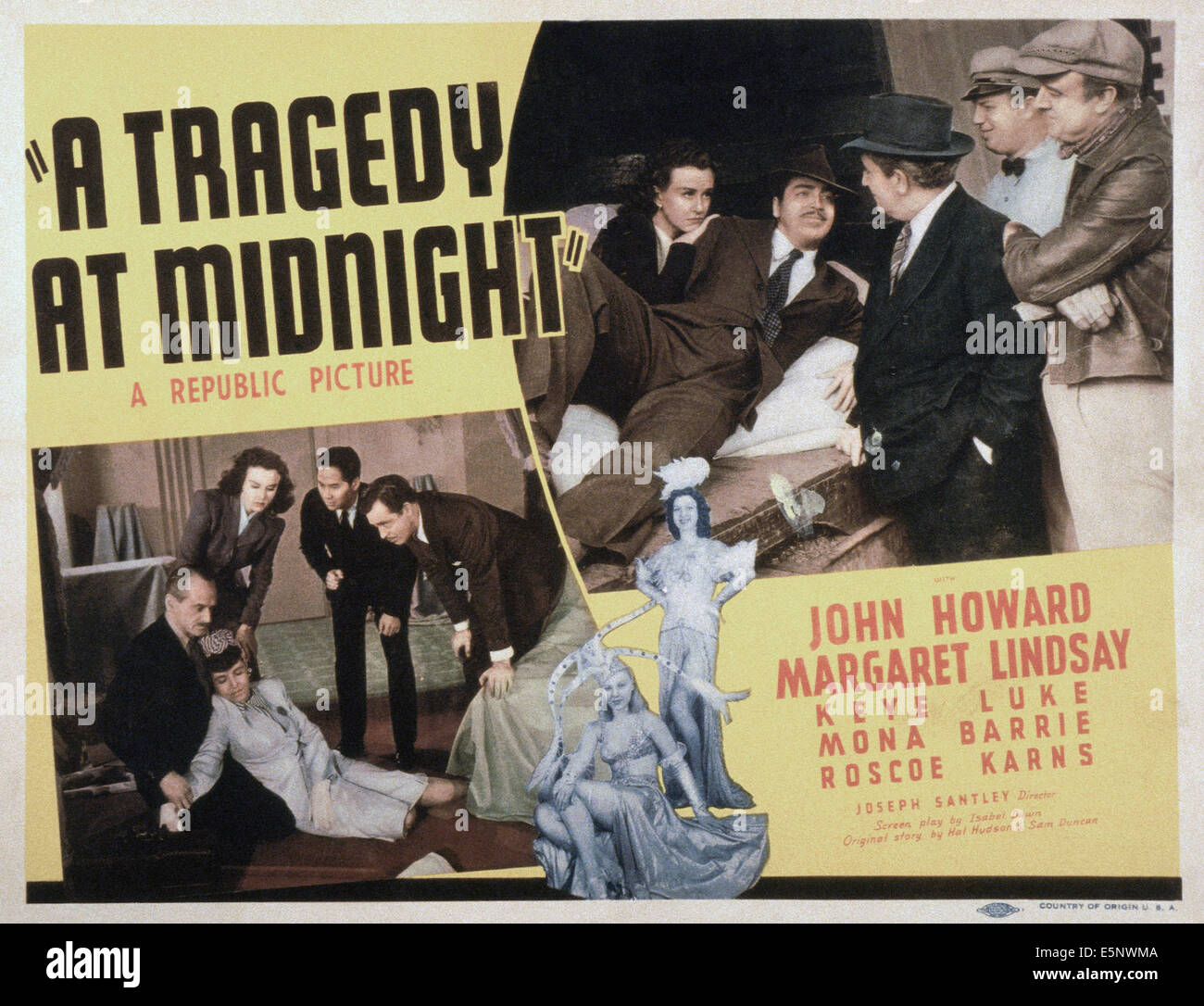 Una tragedia a mezzanotte, noi lobbycard, chiave Luca, (inserto sinistro, in piedi, secondo da destra), Margaret Lindsay, (in alto a destra inserire, Foto Stock