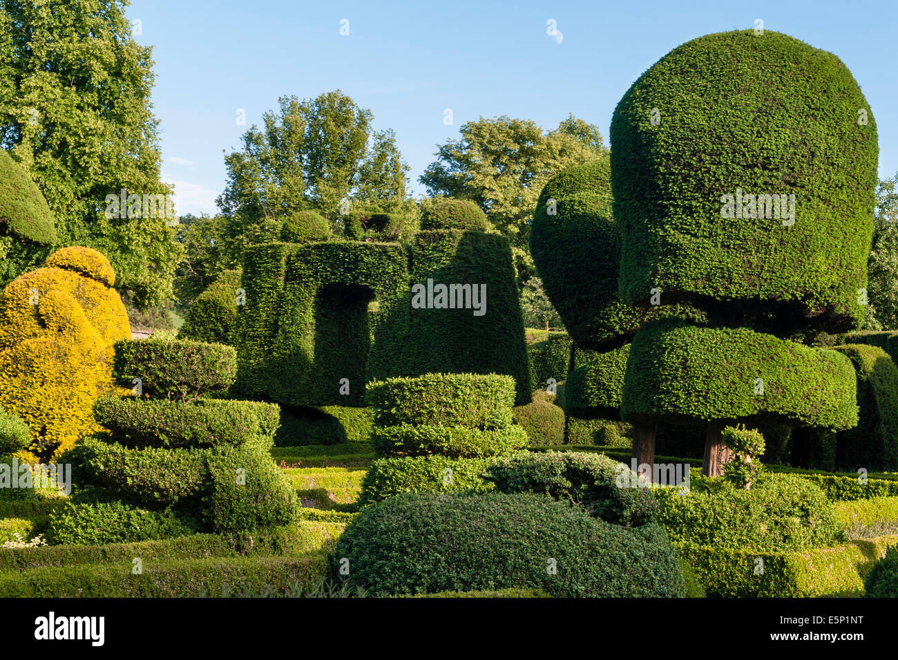 Levens Hall, Cumbria, Regno Unito. Un tardo 16c Manor House famosa per il suo eccentrico topiaria da giardino, di proprietà della famiglia Bagot Foto Stock
