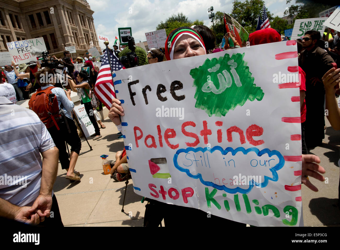 Rally al Texas Capitol protestando Israele un assedio di Gaza e il sostegno degli Stati Uniti e di finanziamento di Israele. Foto Stock