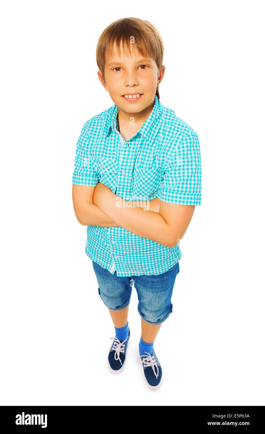 Kid ragazzo in maglietta blu Foto Stock