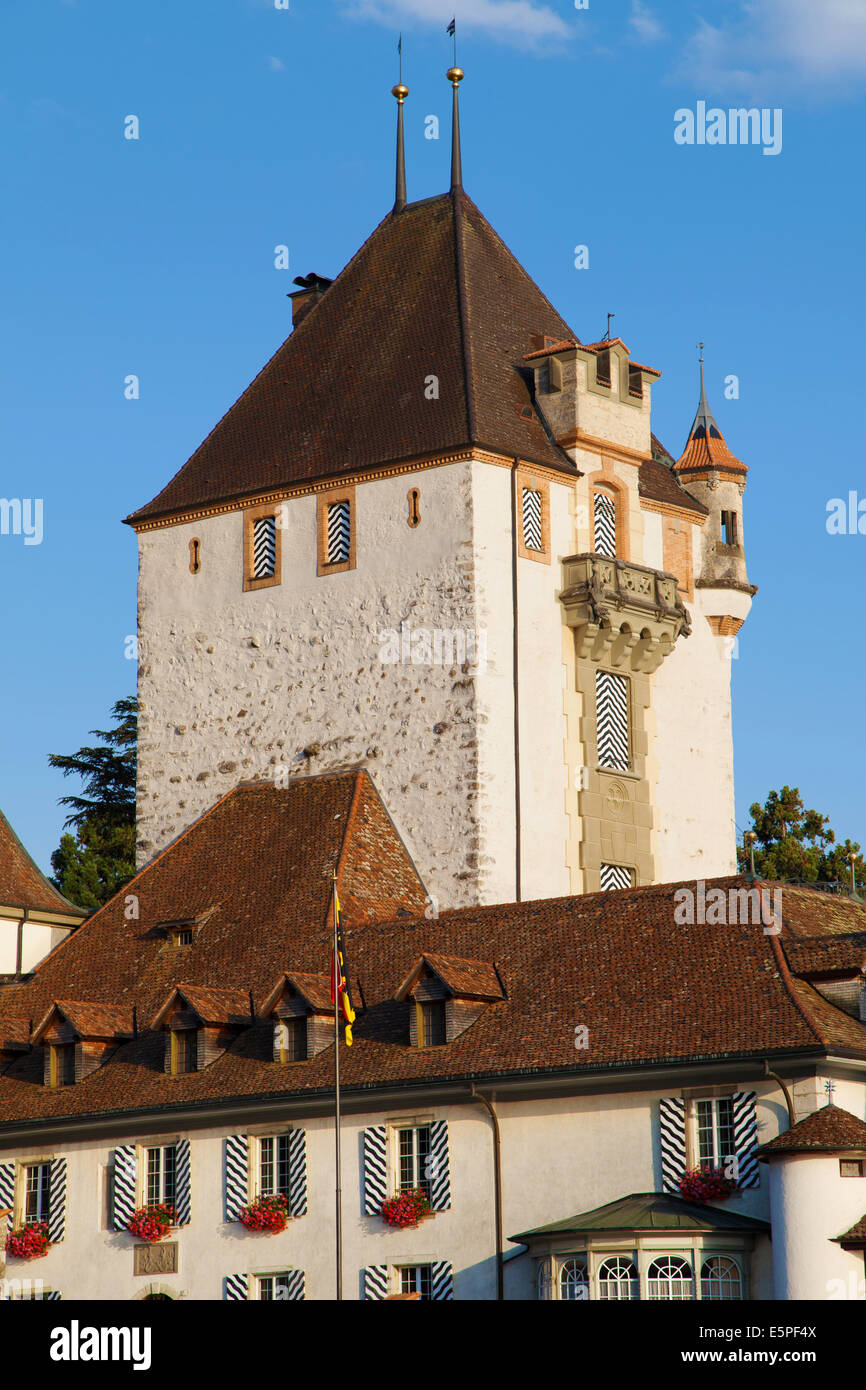 La torretta del castello di Oberhofen a Thun, Svizzera. Foto Stock
