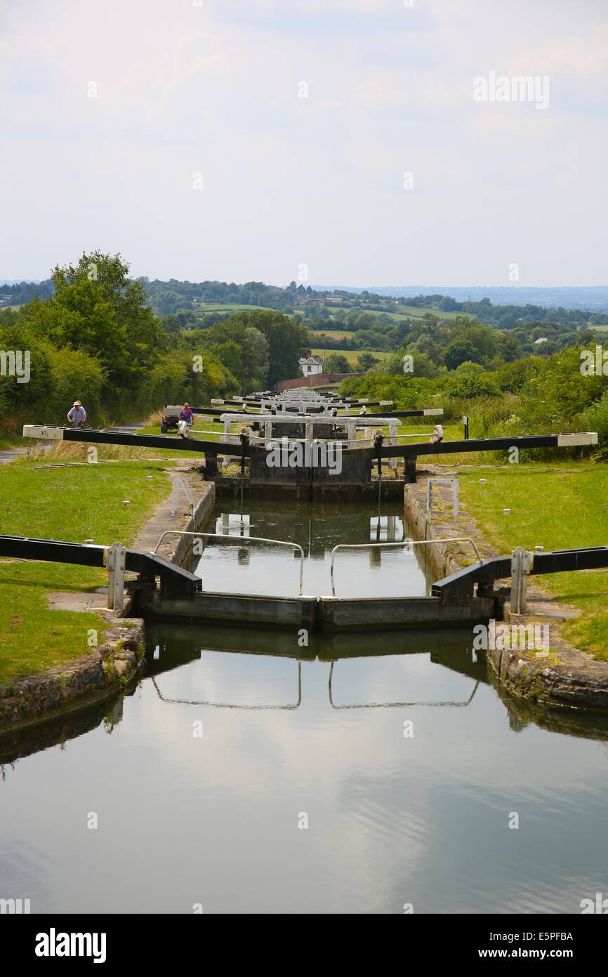 Si blocca sulla collina di Caen sistema di bloccaggio, Kennet and Avon Canal,Wiltshire Foto Stock