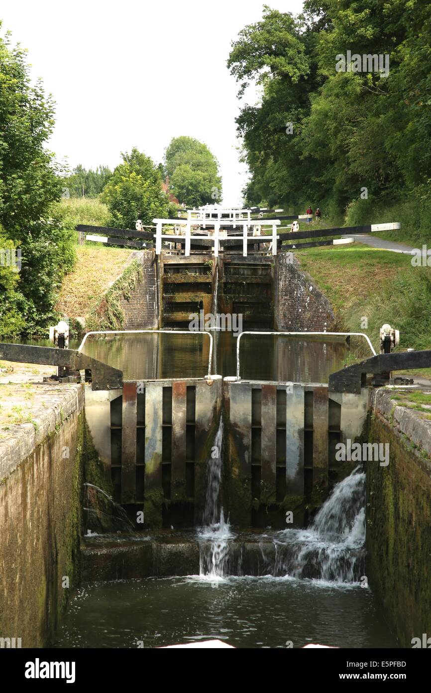 Si blocca sulla collina di Caen sistema di bloccaggio, Kennet and Avon Canal,Wiltshire Foto Stock