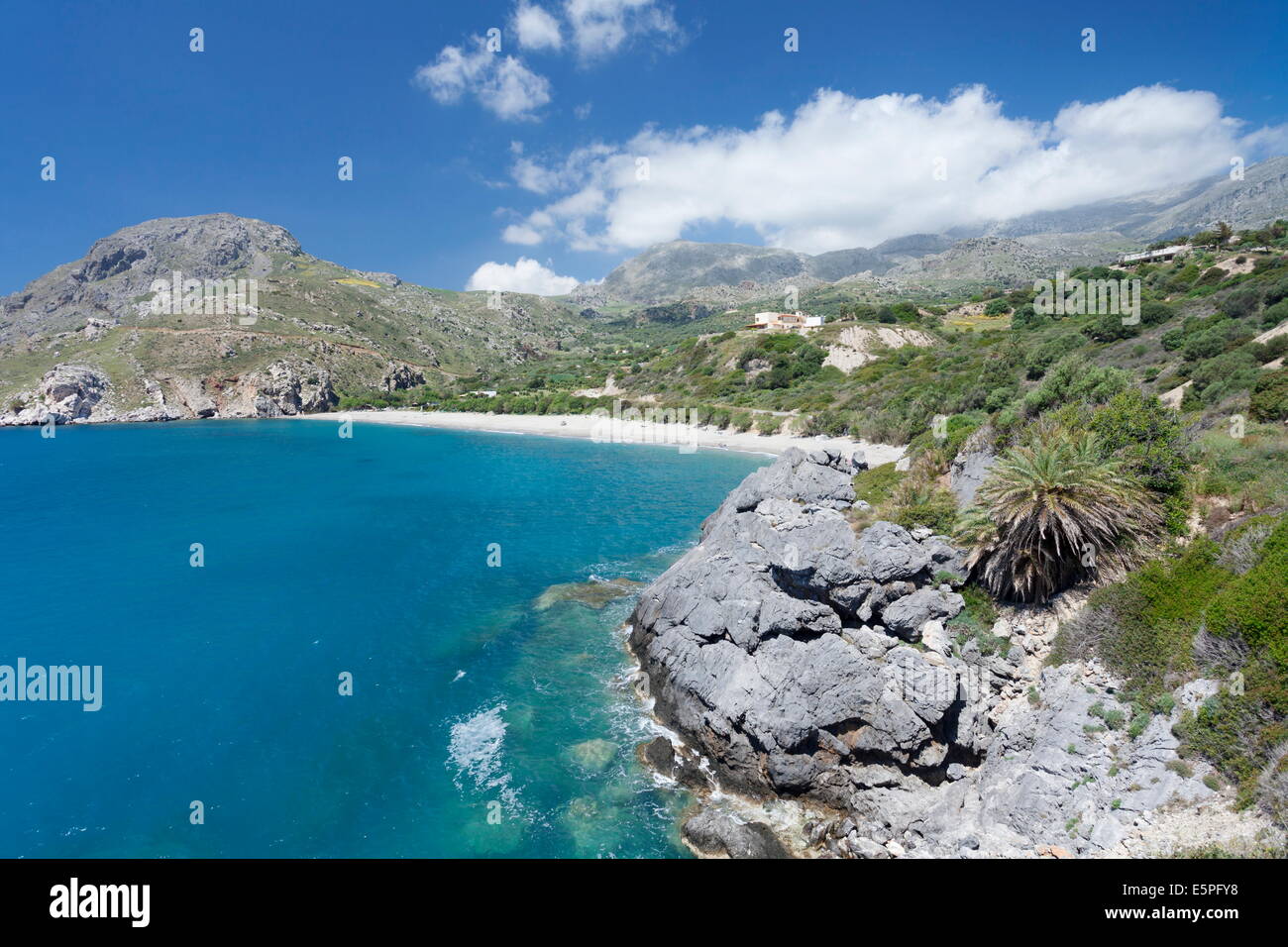 Bay e Spiaggia di Souda, Plakias, a sud di Creta Creta, Isole Greche, Grecia, Europa Foto Stock