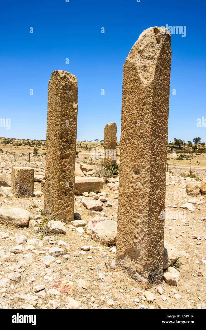 Le colonne di una struttura in rovina a Pre-Aksumite insediamento di Qohaito, Eritrea, Africa Foto Stock