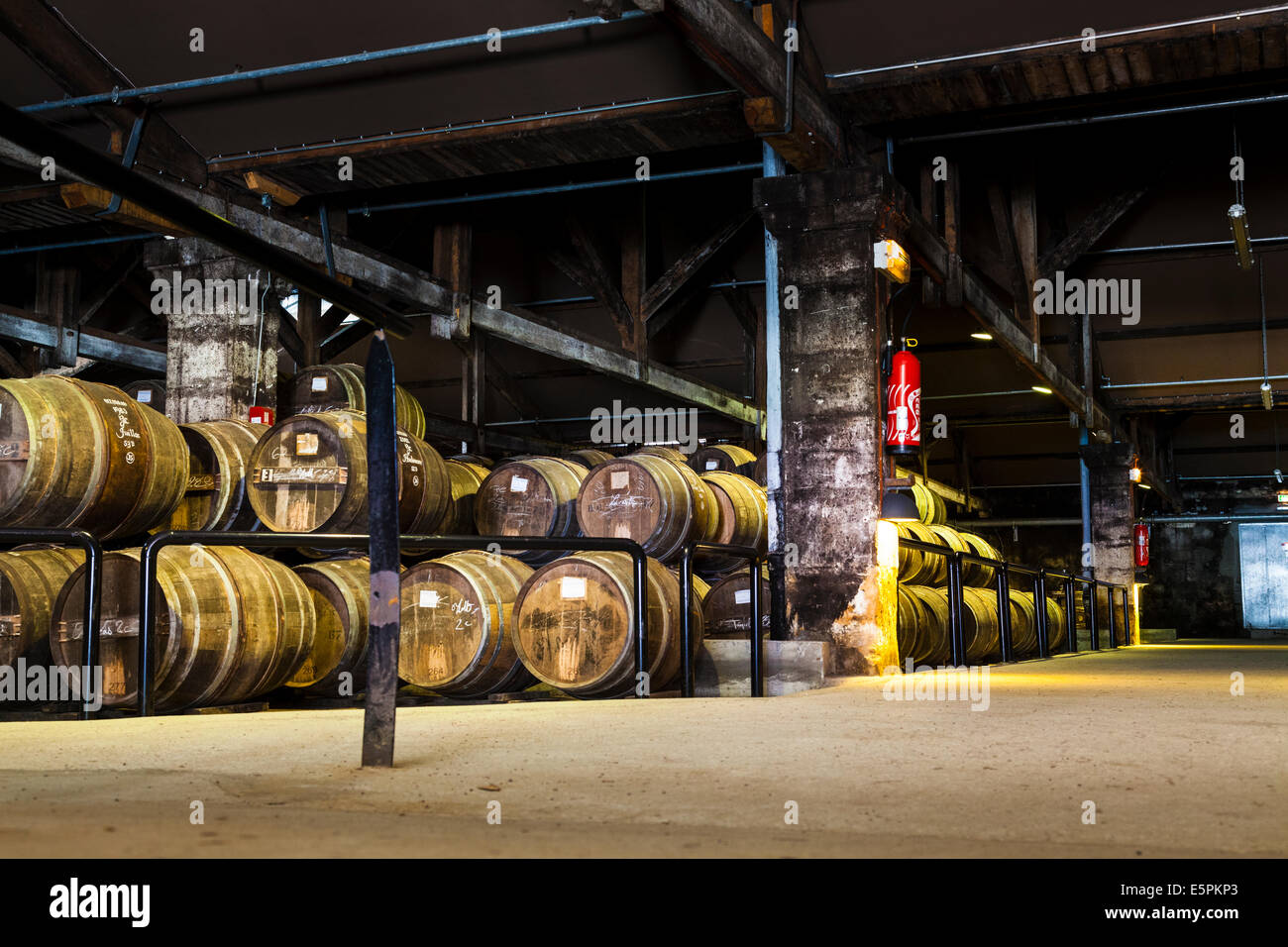 Hennessy magazzino invecchiamento dove eaux-de-vie sono memorizzati in botti di rovere a maturare prima di miscelazione. Foto Stock