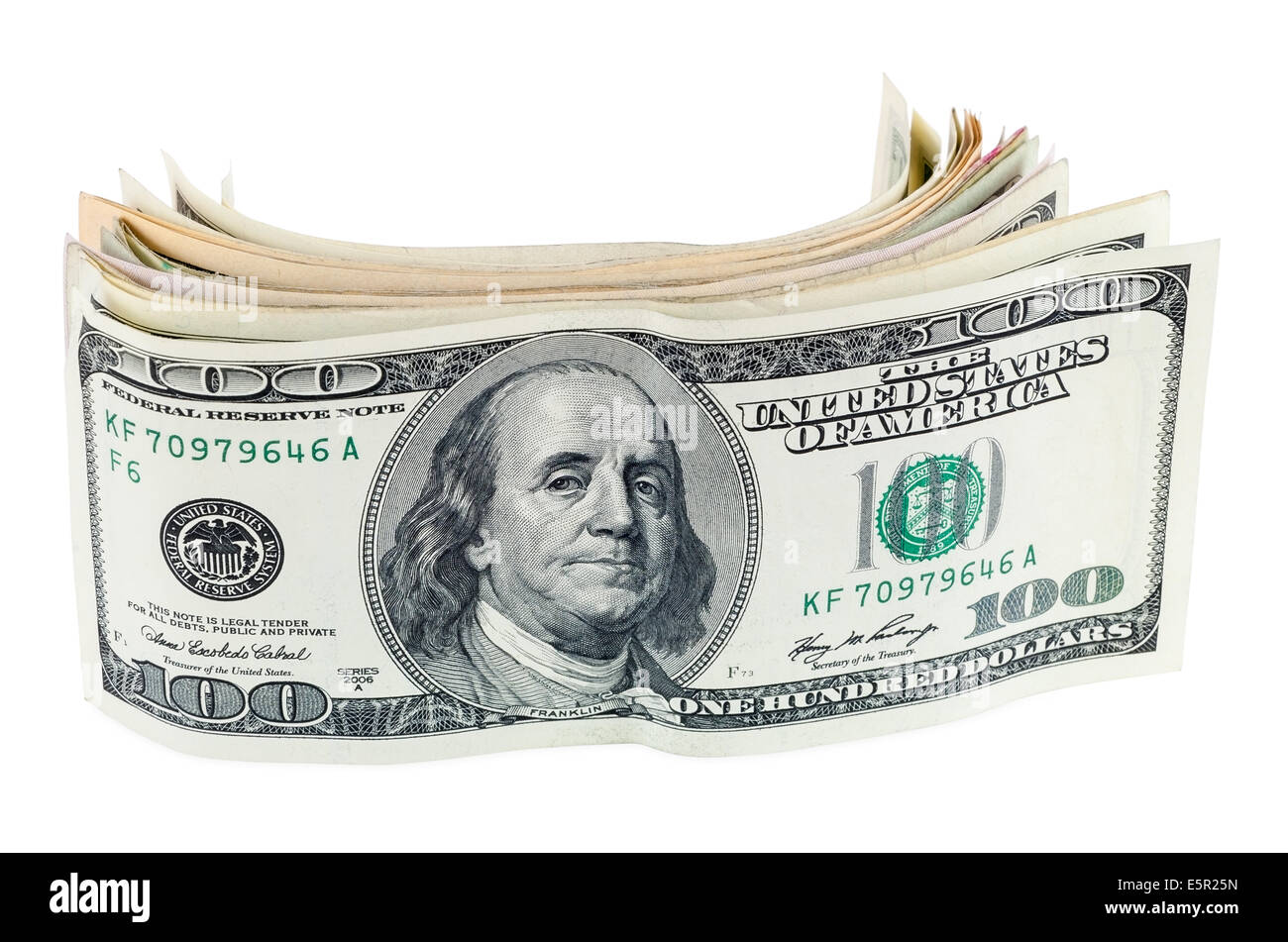 Dollaro banconote isolato su sfondo bianco con tracciato di ritaglio Foto Stock