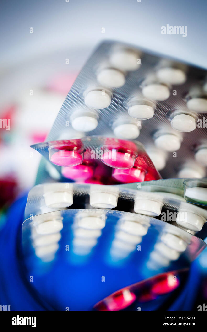 Pillole di confezioni blister. Foto Stock