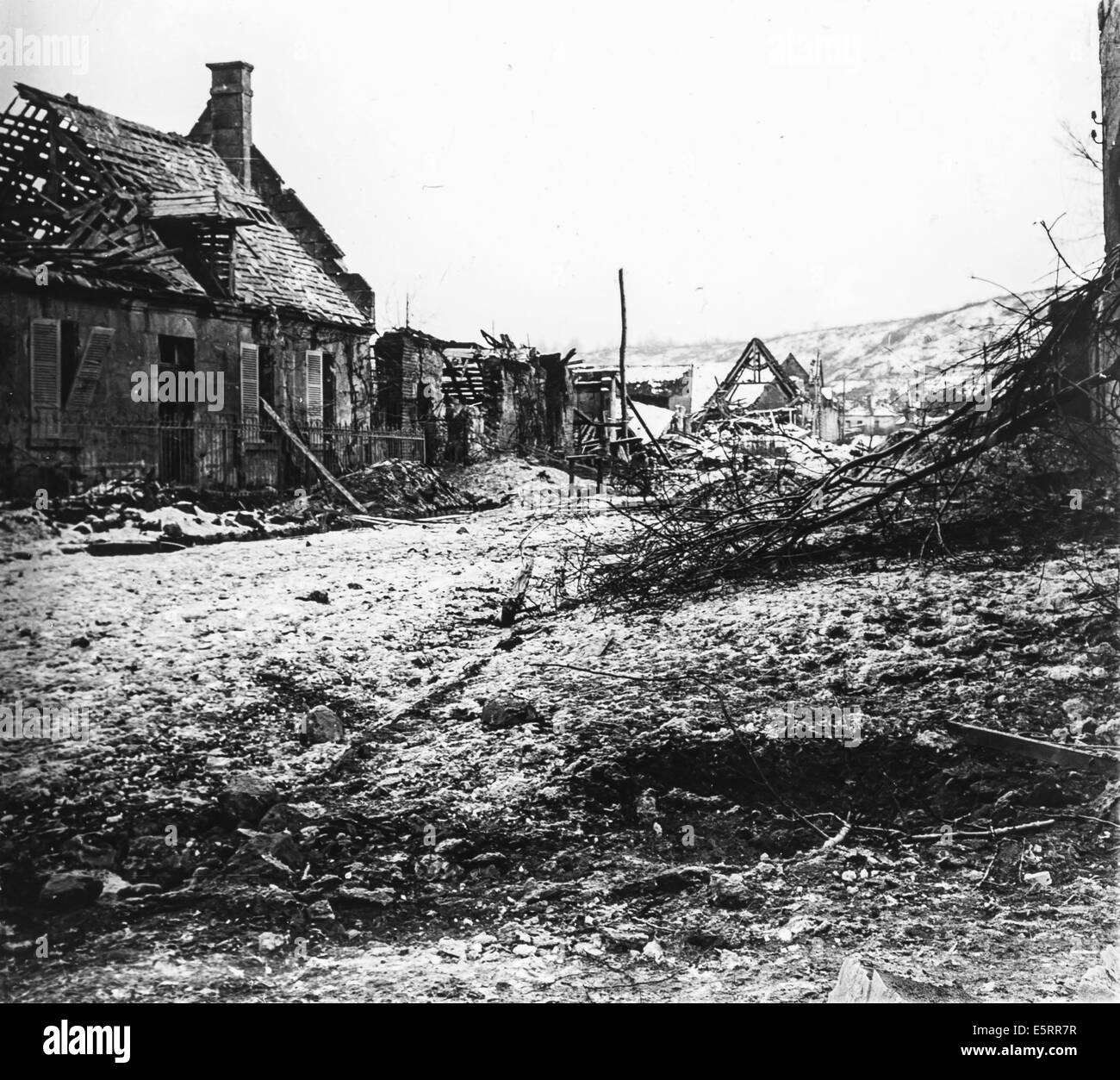 Villaggio in rovina di Beaurieux nel 1917, Aisne, Francia. Foto Stock