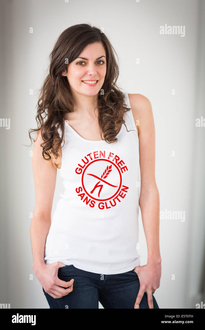 Senza glutine logo sulla donna di t-shirt. Foto Stock