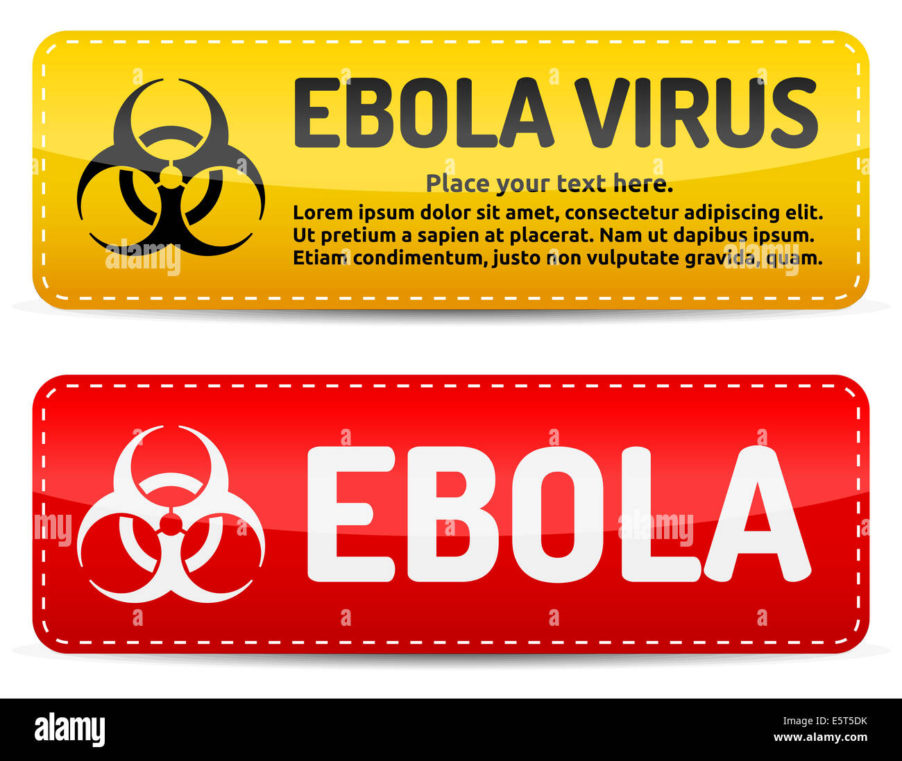 Ebola virus Biohazard segnaletica di pericolo di riflettere e di ombra su sfondo bianco. Foto Stock