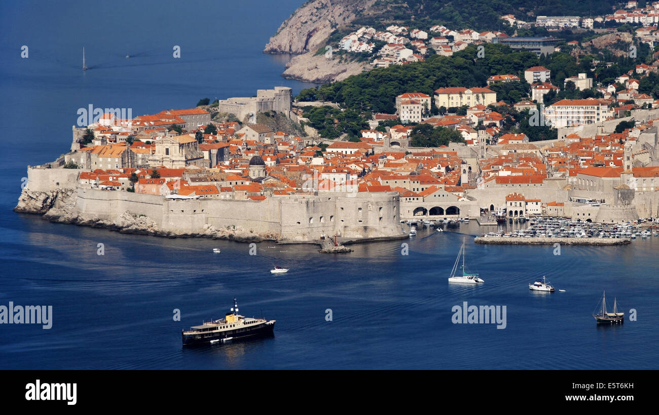 Dubrovnik, vista aerea di La perla dell'Adriatico, Croazia. Foto Stock