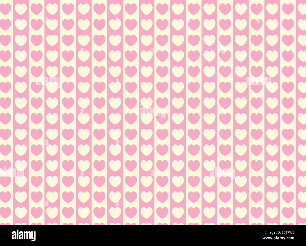 Parte di una serie. Swatch cuore tessuto a righe in carta da parati rosa e ecru che corrisponde Valentine confini. Foto Stock