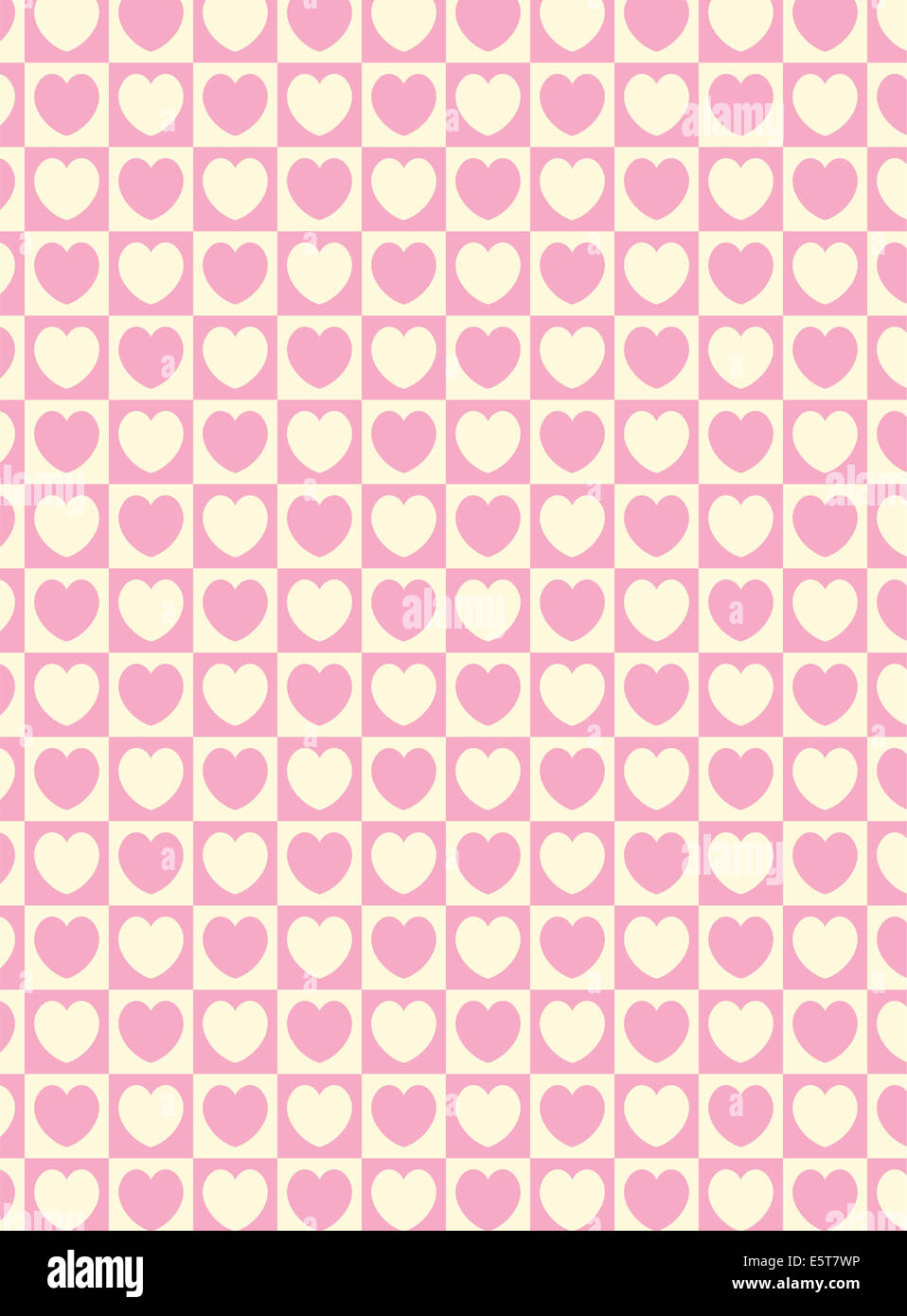 Parte di una serie. Swatch cuore piazze a strisce di tessuto in carta da parati rosa e ecru che corrisponde Valentine confini. Foto Stock