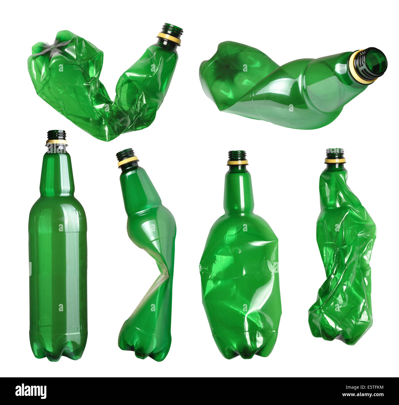 Raccolta di verde bottiglie in plastica isolato su bianco Foto Stock Raccolta di verde bottiglie in plastica isolato su bianco Foto Stock
