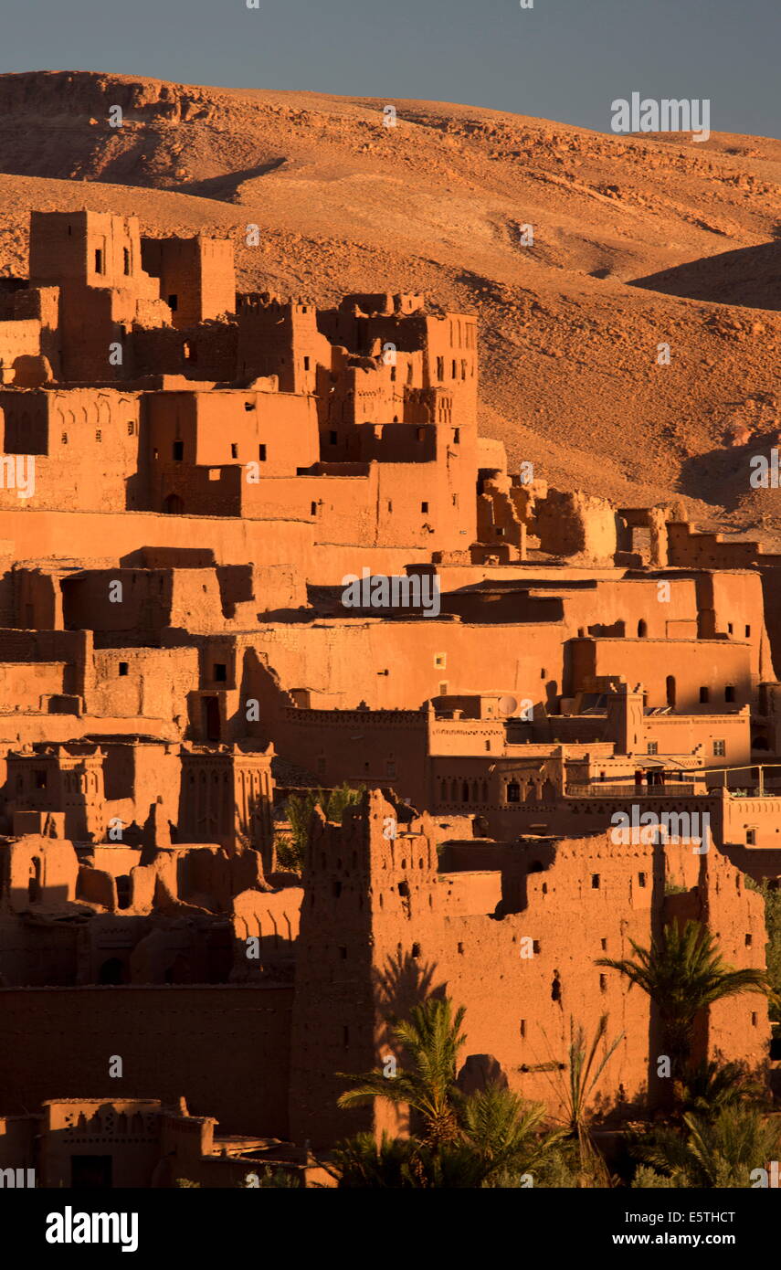 Kasbah Ait Benhaddou, un antico villaggio sul vecchio caravan itinerario tra il deserto del Sahara e Marrakech, sito UNESCO, Marocco Foto Stock