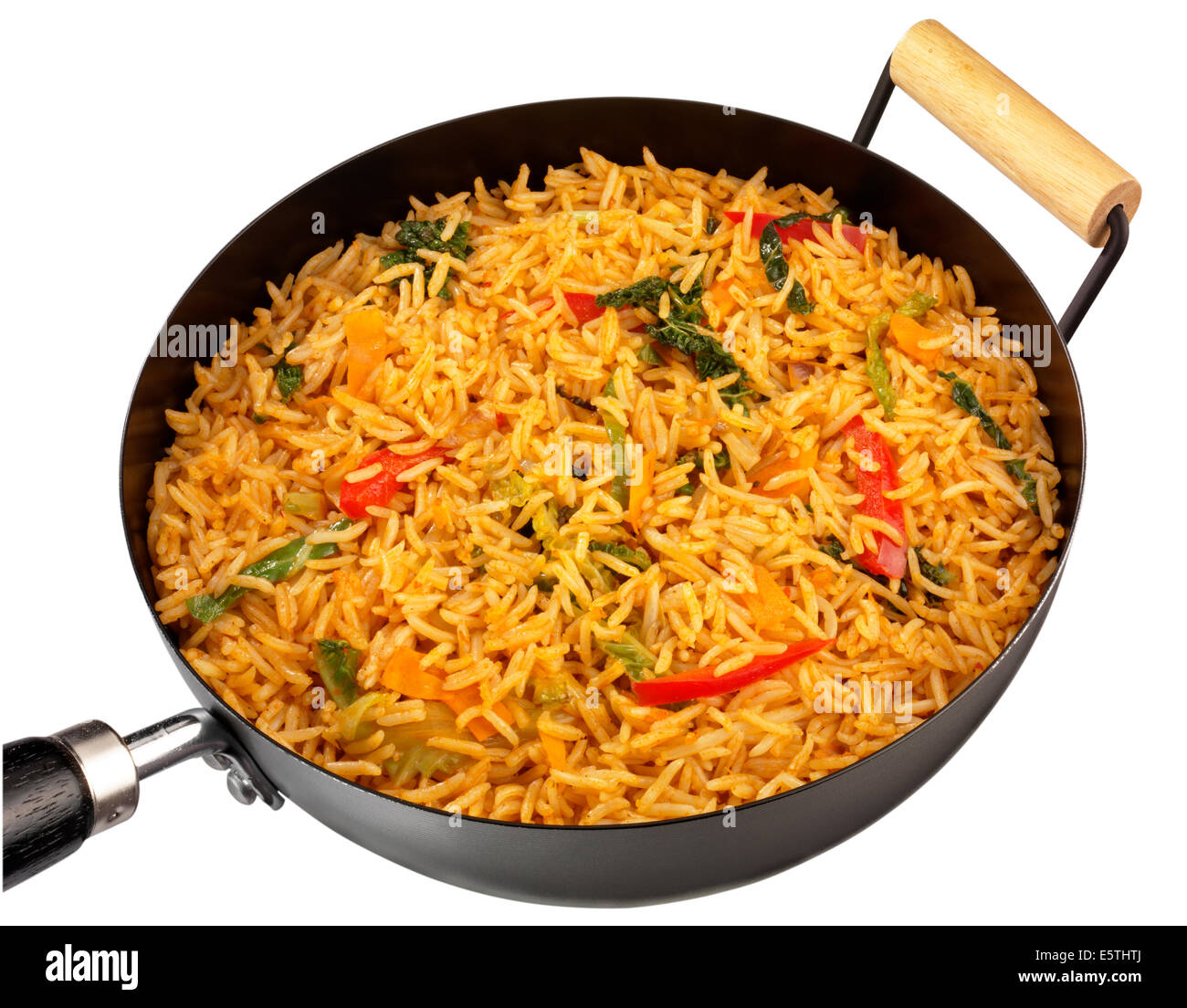 STIR FRY SINGAPORE il riso nel wok Foto Stock