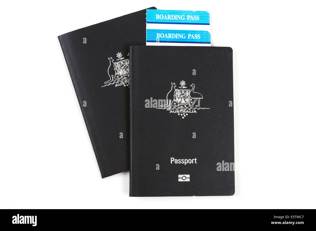 Due australian passaporti e carte d'imbarco Foto Stock