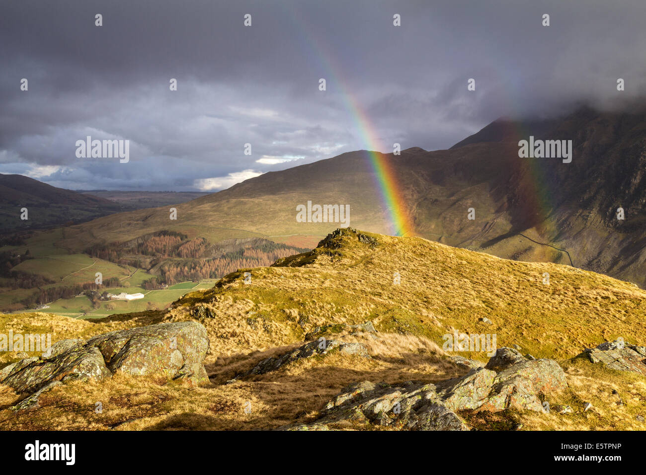 Lake District doppio arcobaleno su St Johns in the Vale Foto Stock