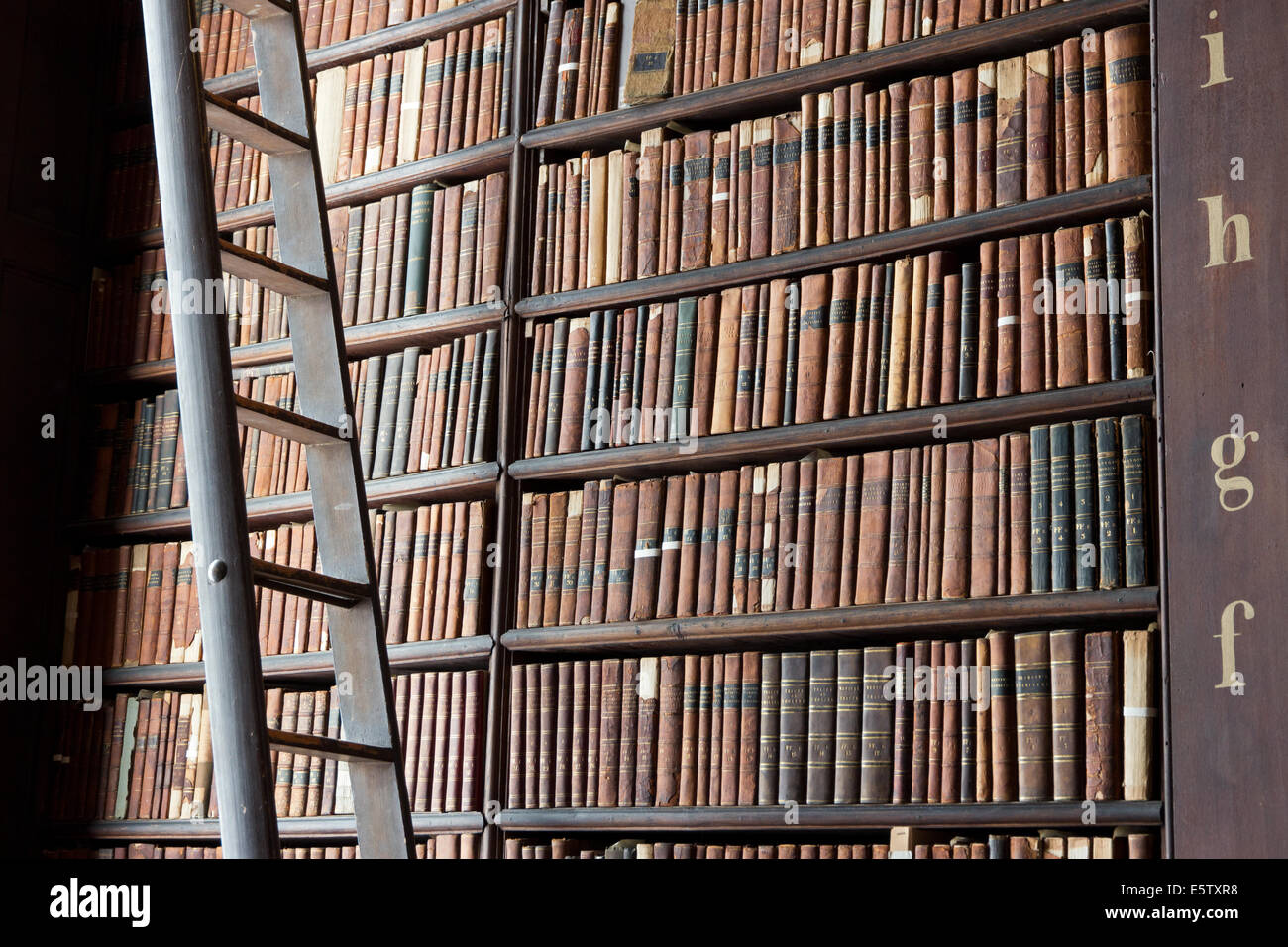 La sala lunga nella biblioteca del Trinity College Foto Stock