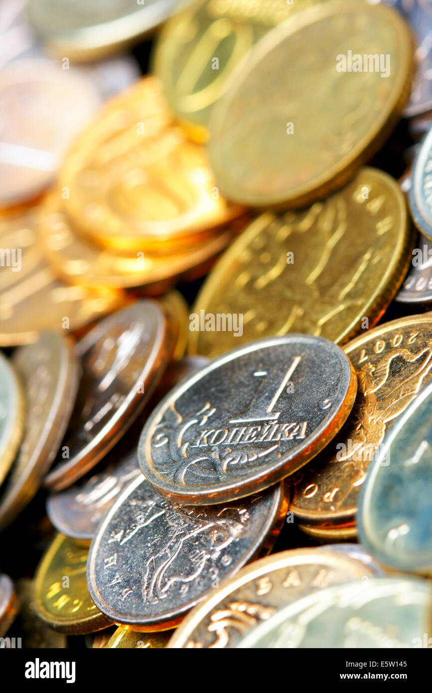 Monete russo close-up, può essere utilizzato come sfondo Foto Stock