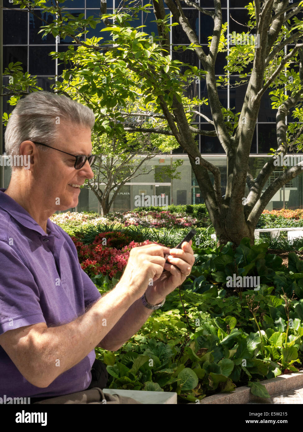 Uomo maturo utilizza lo smartphone, STATI UNITI D'AMERICA Foto Stock