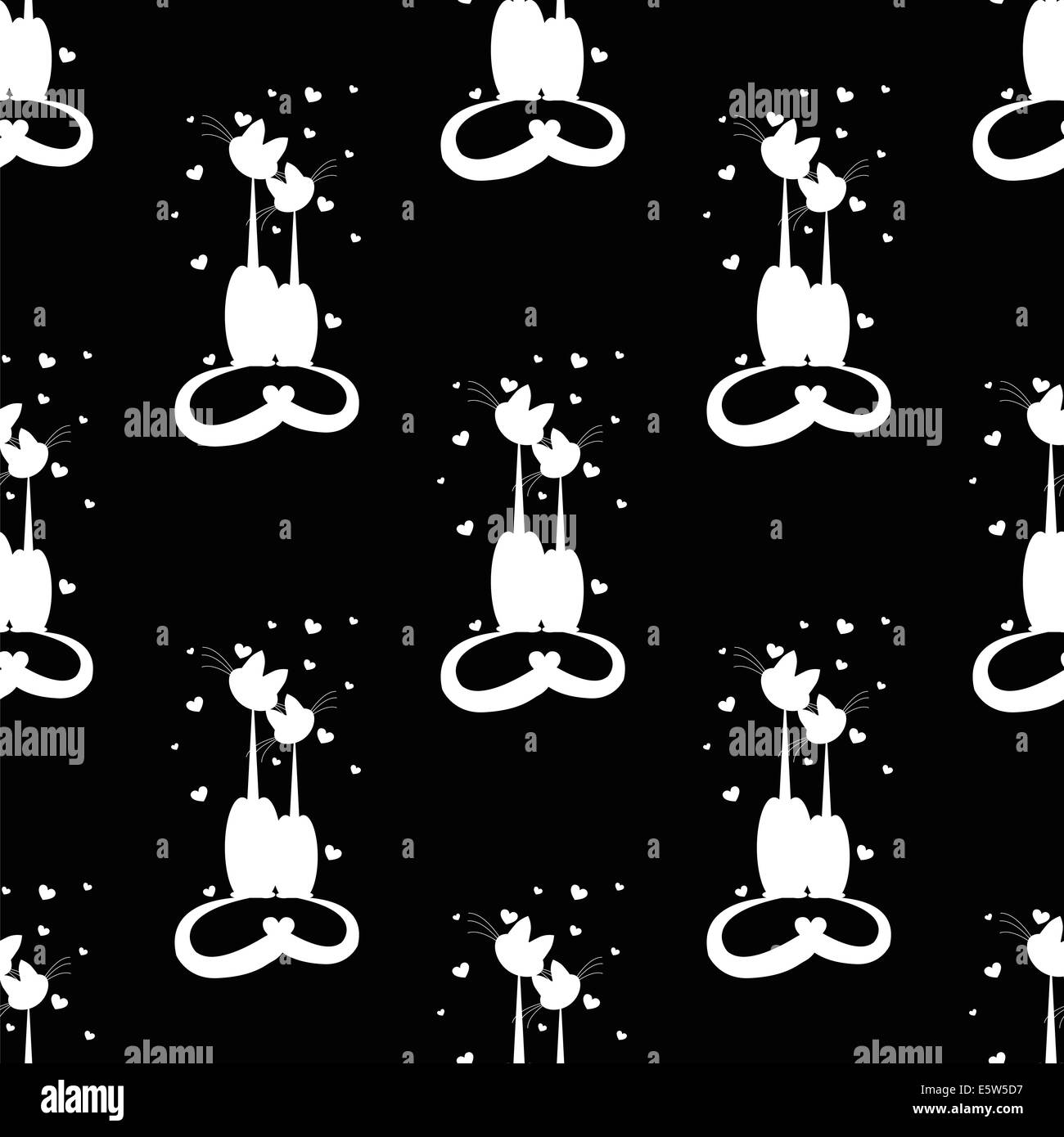 Modello senza cuciture con due gatti in amore. Illustrazione Vettoriale Foto Stock