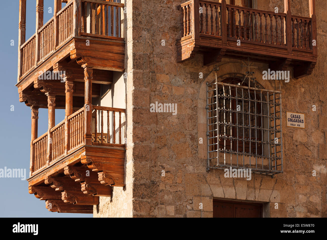 Dettaglio di case sospese. La città di Cuenca. Castilla La Mancha. Spagna. Europa Foto Stock