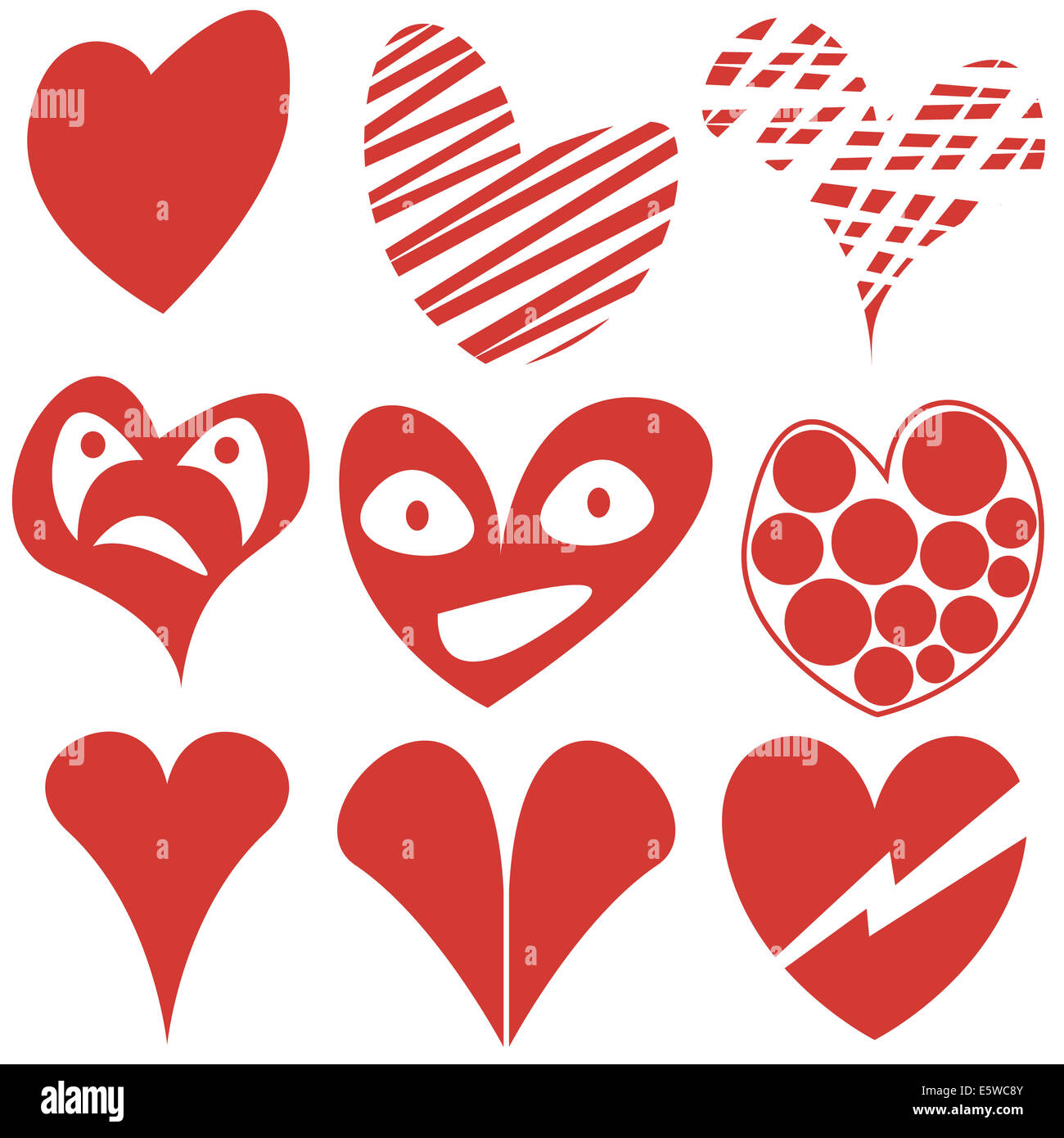 Insieme di diverse forme di cuori, Valentino, simboli. Foto Stock