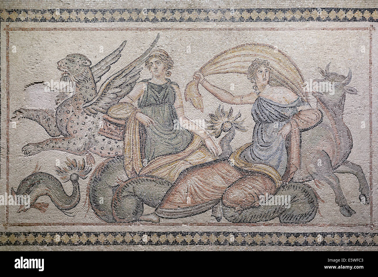 Il rapimento di Europa, mosaico da Zeugma, Zeugma Museo del Mosaico, Gaziantep, Anatolia sudorientale Regione, Anatolia, Turchia Foto Stock